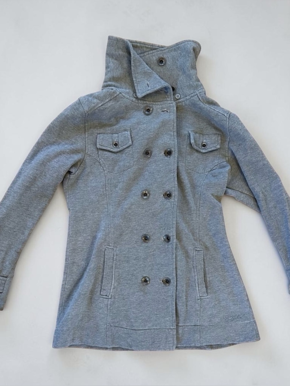 Ezekiel Gray Herringbone Military Jacket Double Breasted Fitted Coat M